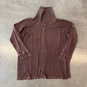 Vintage Y2k Brown Turtleneck Wash Hem Winter Longsleeve Flowy Top Women's Medium